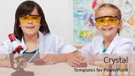  Presentation with kids doing science - PPT layouts having kids in elementary science class background and a coral colored foreground