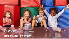  Presentation with kids gym - Presentation theme having kids in preschool gym background and a tawny brown colored foreground