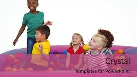  Presentation with kids - Colorful presentation design enhanced with kids in sponge ball pool backdrop and a coral colored foreground