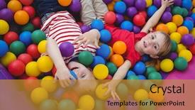  Presentation with whiteboard kids cute - Slide set featuring kids in sponge ball pool background and a gold colored foreground