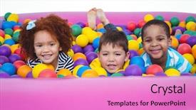  Presentation with kids - Cool new PPT theme with kids in sponge ball pool backdrop and a lilac colored foreground
