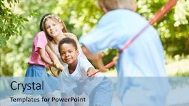  Presentation with team kids - Theme with kids in tug-of-war background and a light blue colored foreground