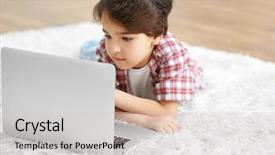  Presentation with laptop computers around the world backgroun - Colorful PPT layouts enhanced with kids internet - cute little boy lying backdrop and a  colored foreground