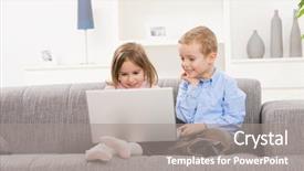  Presentation with diabetes screening in children - Presentation theme enhanced with kids internet - happy children sitting on couch background and a  colored foreground