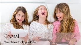  Presentation with three king - PPT theme consisting of kids internet - three kid sister friends girls background and a soft green colored foreground