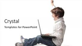  Presentation with internet - Cool new presentation with kids internet - triumphing child with a laptop backdrop and a white colored foreground