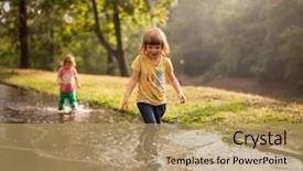  Presentation with kids and water - PPT theme consisting of kids jumping into water puddle background and a coral colored foreground