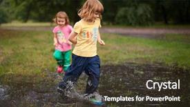  Presentation with kids and water - Slide deck with kids jumping into water puddle background and a tawny brown colored foreground