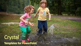  Presentation with kids - Colorful PPT theme enhanced with kids jumping into water puddle backdrop and a tawny brown colored foreground