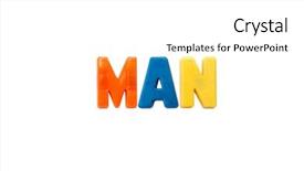  Presentation with letter - PPT theme featuring kids learing reading - letter magnets man isolated background and a  colored foreground