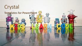  Presentation with robots - PPT theme consisting of kids learn code robots background and a sky blue colored foreground