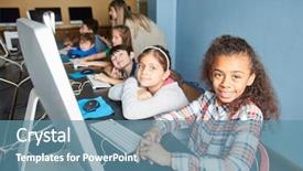  Presentation with elementary school - Slides featuring kids learn computer science background and a teal colored foreground