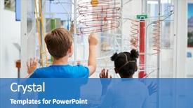  Presentation with science - Audience pleasing slides consisting of kids looking at a science backdrop and a teal colored foreground