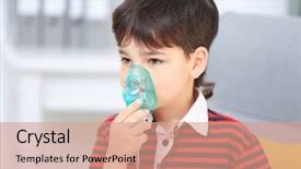  Presentation with child asthma - Colorful presentation theme enhanced with asthmatic child - boy using asthma machine backdrop and a coral colored foreground