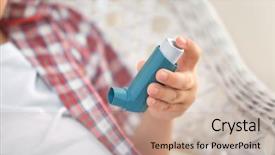 Presentation with inhaler - Amazing slide deck having asthmatic child - boy with inhaler for asthma backdrop and a mint green colored foreground