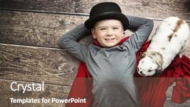  Presentation with magic show - PPT theme featuring kids magic show - little magician child posing background and a  colored foreground