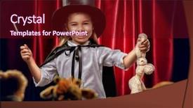  Presentation with magic show - Slide set having kids magic show - little magician does tricks background and a wine colored foreground