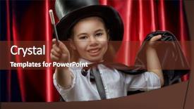  Presentation with magic show - Presentation theme featuring kids magic show - little magician does tricks background and a tawny brown colored foreground
