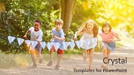  Presentation with kids garden - Slides enhanced with kids makes race competition background and a soft green colored foreground
