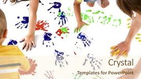  Presentation with kids space - Beautiful presentation theme featuring kids making colourful hand prints backdrop and a cream colored foreground