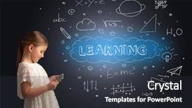  Presentation with educational technology ict - Colorful slides enhanced with kids math - adorable girl using tablet backdrop and a dark gray colored foreground