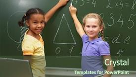  Presentation with math - Beautiful theme featuring kids math - portrait of smart schoolgirls backdrop and a tawny brown colored foreground