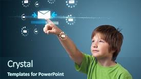  Presentation with modern - Theme having kids media - kid pressing messaging type background and a ocean colored foreground