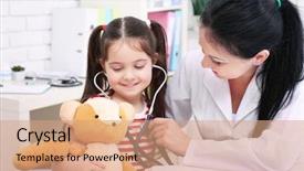  Presentation with doctor office - Audience pleasing PPT layouts consisting of kids medical - doctor examining child backdrop and a coral colored foreground