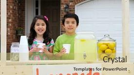  Presentation with lemonade - Presentation with children selling lemonade in front background and a yellow colored foreground