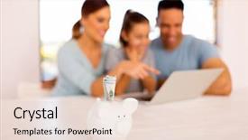  Presentation with family planning - PPT layouts enhanced with family doing home financial planning with piggybank in front background and a lemonade colored foreground