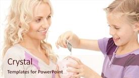  Presentation with accounting financial bank banking account - Colorful slides enhanced with family finances - picture of mother and little backdrop and a lemonade colored foreground