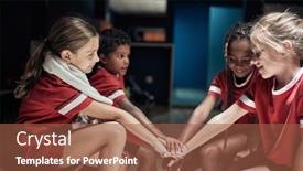  Presentation with team kids - Beautiful slides featuring kids-motivating-themselves backdrop and a tawny brown colored foreground