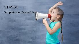 Presentation with news - Colorful presentation theme enhanced with media news children - cute little girl with megaphone backdrop and a light blue colored foreground