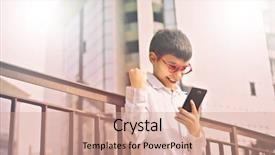  Presentation with phone - Slides consisting of baby fist - excited kid with phone background and a coral colored foreground