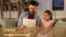  Presentation with family reading - Colorful PPT theme enhanced with live news - family leisure and people concept backdrop and a coral colored foreground