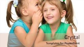  Presentation with little girls birthday - Slides enhanced with child communication - two little girls are chatting background and a coral colored foreground