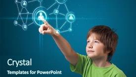  Presentation with social - PPT theme with young boy pressing modern social background and a ocean colored foreground