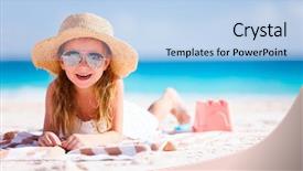  Presentation with summer holiday - Cool new presentation design with kids holiday - adorable little girl at beach backdrop and a light blue colored foreground
