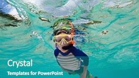  Presentation with turquoise beach - Slide set featuring cute teenage boy swimming underwater in shallow turquoise water at tropical beach background and a teal colored foreground