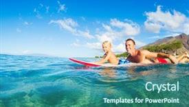  Presentation with father son and looking - Theme enhanced with kids ocean - father and son surfing together background and a ocean colored foreground