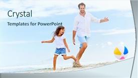  Presentation with beach ball - PPT theme consisting of beach with ball having fun background and a sky blue colored foreground