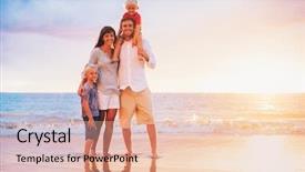  Presentation with sunset beach - Presentation design having kids ocean - happy young family background and a coral colored foreground