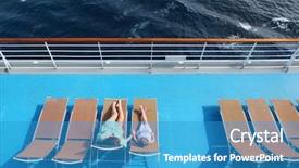  Presentation with daughter - Amazing slide set having mother and daughter lying on beach armchairs on cruise liner deck view from above backdrop and a teal colored foreground