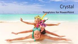  Presentation with blue sky - PPT layouts having swim on sandy tropical beach background and a light blue colored foreground