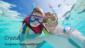  Presentation with exercise kids - Slides featuring exercise kids - underwater portrait of father background and a teal colored foreground