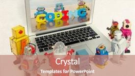  Presentation with coding - Colorful PPT theme enhanced with kids on a laptop backdrop and a coral colored foreground