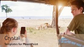  Presentation with kids video game addiction - Cool new presentation theme with kids on game drive backdrop and a coral colored foreground