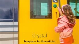  Presentation with train railway - Presentation theme consisting of kids on railway station waiting for train background and a gold colored foreground