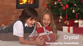  Presentation with christmas kids - Cool new presentation with kids opening their christmas present - in front of the tree and fireplace backdrop and a coral colored foreground