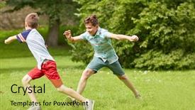  Presentation with kids playing - Cool new PPT theme with kids or friends playing catch backdrop and a yellow colored foreground